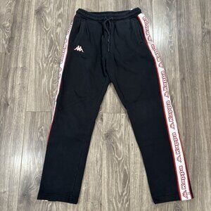 Kappa Black Track Pants Mens Small Athletic Logo Tape Casual Joggers Embroidered